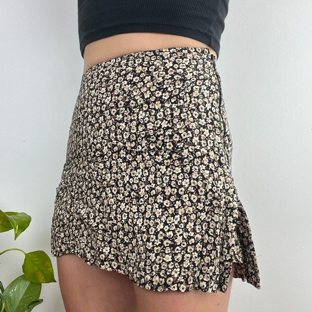 Vintage 90s Floral Mini Skirt / Skort - XS - POCKETS